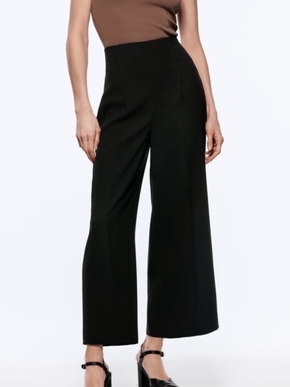 Women’s Zara Culotte Wide Leg High-Waist Crop Pants - Black